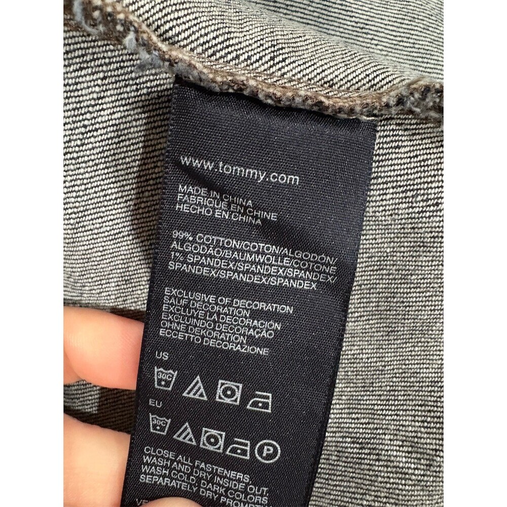 Tommy Hilfiger Jacket Womens XL Dark Wash Denim Trucker Button Front Blue - Picture 10 of 11